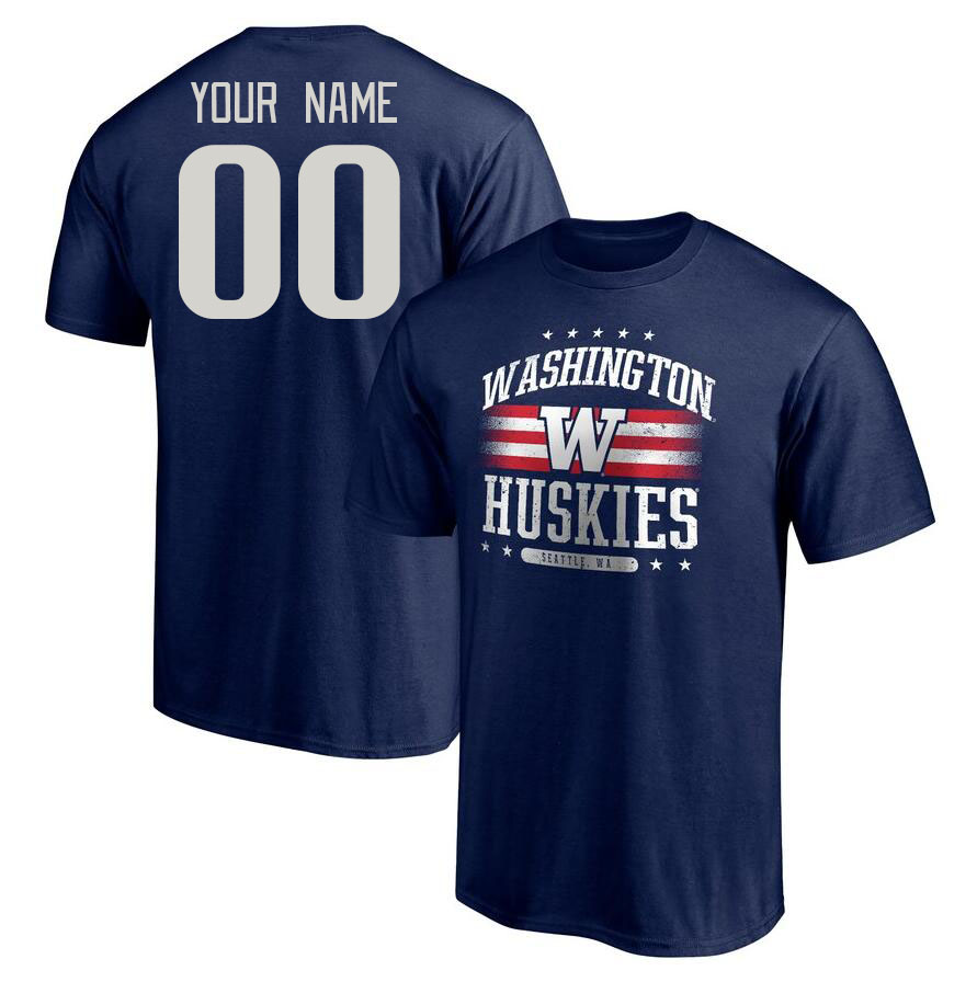 Custom Washington Huskies Name And Number College Tshirt-Navy - Click Image to Close
